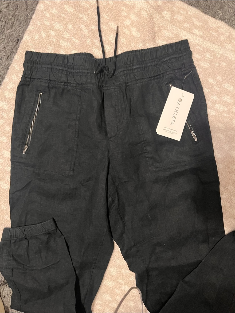 Athleta Cabo Black Linen Drawstring Jogger Pants
